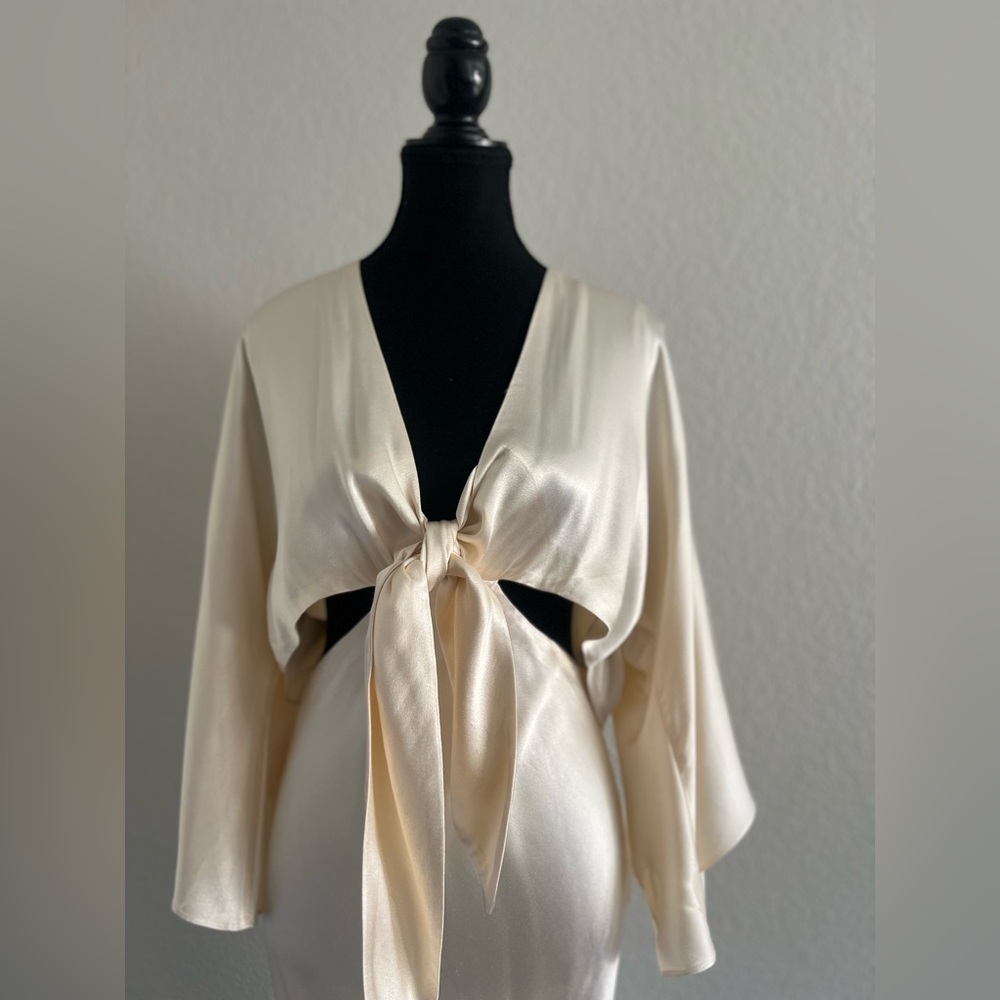 Shona Joy Elegant Cream Tie-Front Midi Dress - Picture 5 of 16